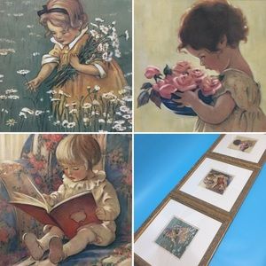 Set of 3 Vintage Style Framed Prints of Children